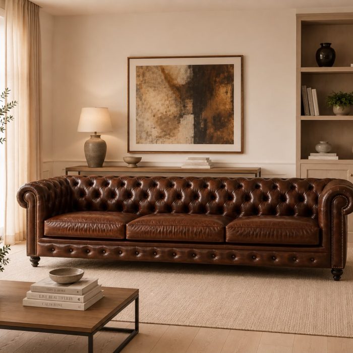 ספת צ'סטרפילד 3 מושבים -עור חום