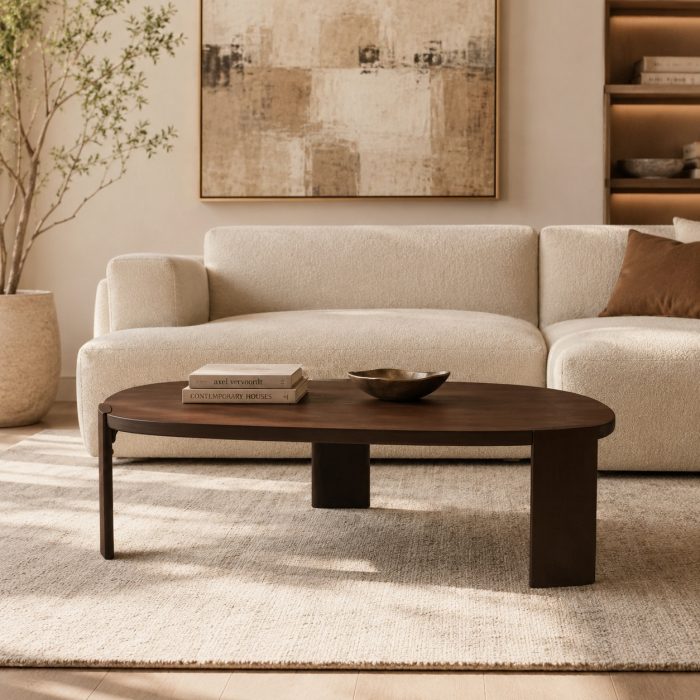 שולחן קפה אגוז ELM מעוגל 3 רגליים 130*80*40